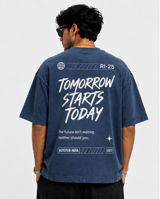 Tomorrow Starts Today – Vintage Blue Oversized T-Shirt